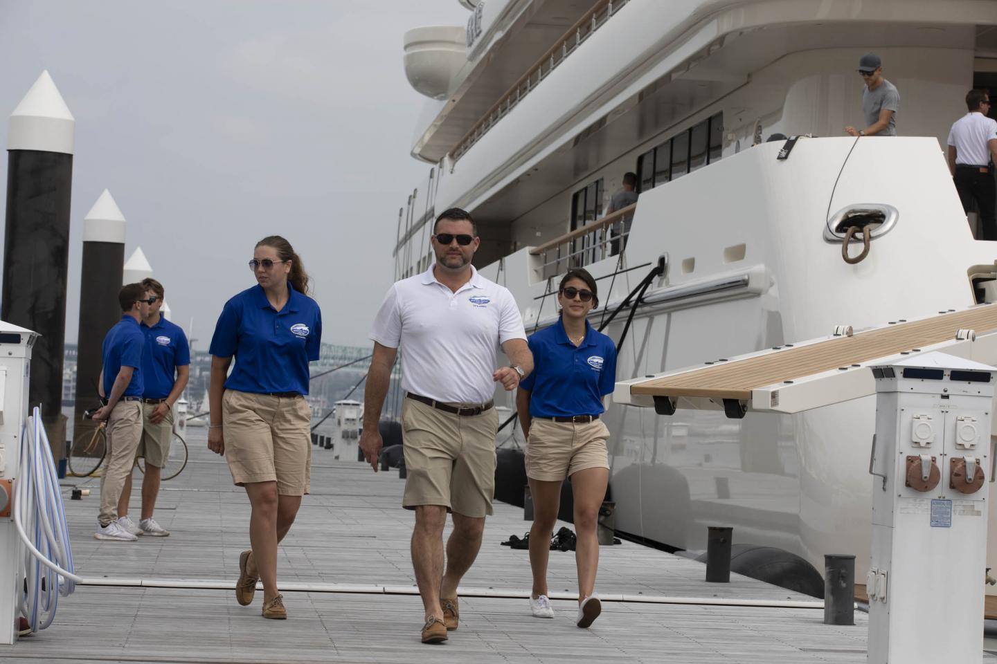 employees walking down the dock