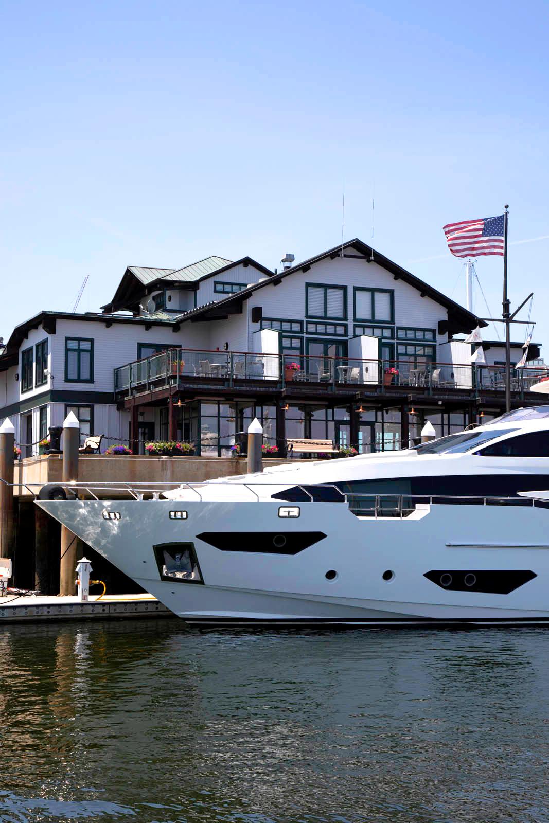 Yacht in front of marina