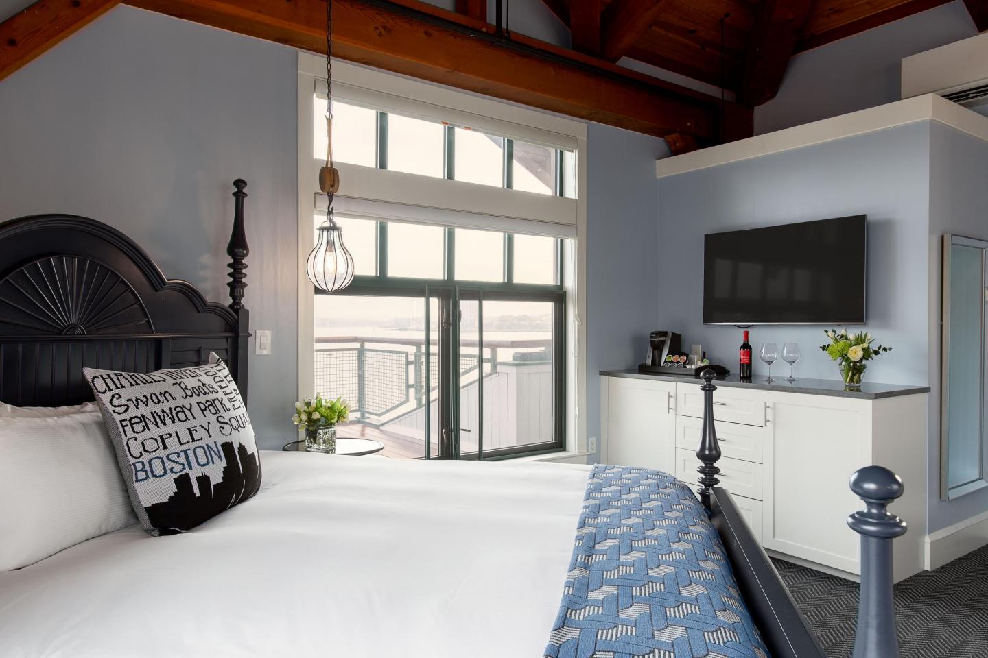 King bed with tv and view
