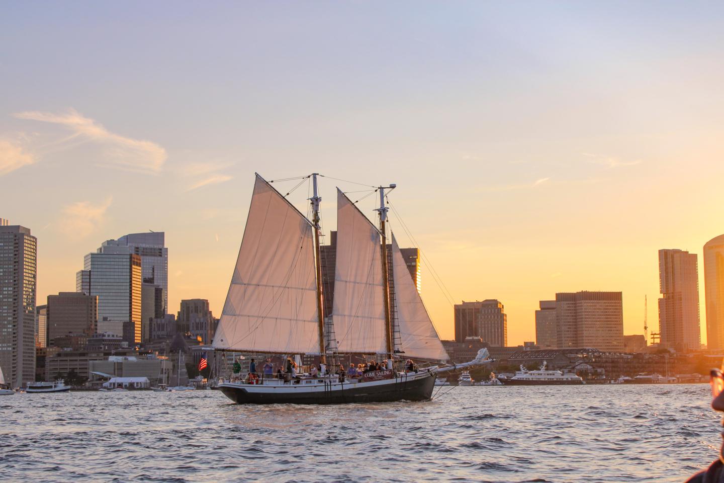 Sunset cruise through Boston Harbor
